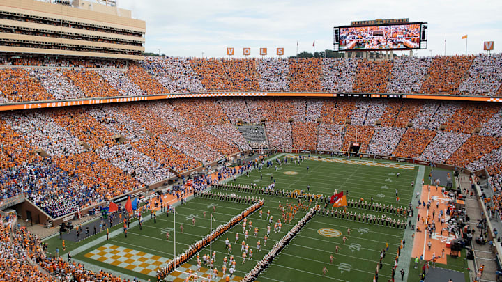 Tennessee Runs Through the T in an orange and white checkered Neyland Stadium on Saturday, September 24, 2022 in Knoxville, Tenn to mark the start of the NCAA college football game against Florida in Knoxville, Tenn.

Utvflorida0924