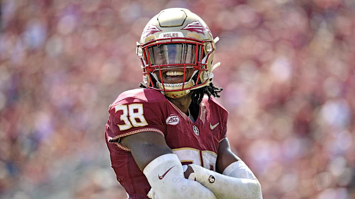 Oct 14, 2023; Tallahassee, Florida, USA; Florida State Seminoles defensive back Shyheim Brown (38)