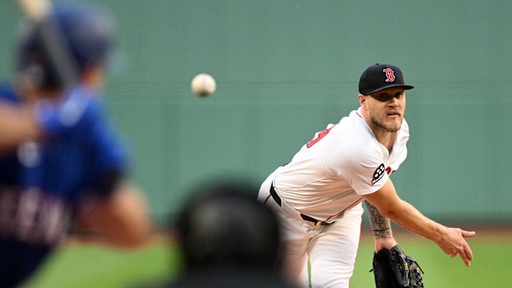 May 7, 2025; Boston, Massachusetts, USA; Boston Red Sox starting pitcher Tanner Houck (89) pitches against the Texas Rangers during the first inning at Fenway Park. Mandatory Credit: Brian Fluharty-Imagn Images