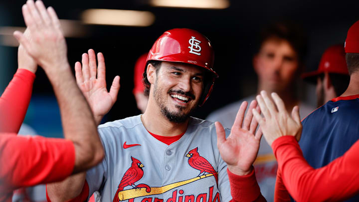 Jul 21, 2025; Denver, Colorado, USA; St. Louis Cardinals third baseman Nolan Arenado (28) celebrates in the dugout after scoring on an RBI in the fourth inning against the Colorado Rockies at Coors Field. Mandatory Credit: Isaiah J. Downing-Imagn Images Jul 21, 2025; Denver, Colorado, USA; St. Louis Cardinals third baseman Nolan Arenado (28) celebrates in the dugout after scoring on an RBI in the fourth inning against the Colorado Rockies at Coors Field. Mandatory Credit: Isaiah J. Downing-Imagn Images