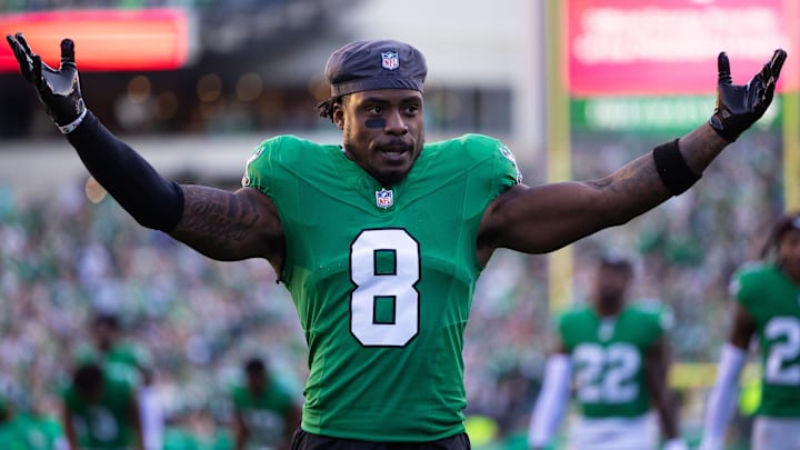 Nov 3, 2024; Philadelphia, Pennsylvania, USA; Philadelphia Eagles safety C.J. Gardner-Johnson (8) in a game against the Jacksonville Jaguars at Lincoln Financial Field. 