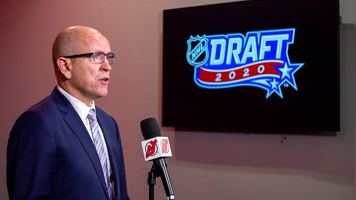 Tom Fitzgerald making a pick for the New Jersey Devils during the 2020 NHL Draft Tom Fitzgerald making a pick for the New Jersey Devils during the 2020 NHL Draft