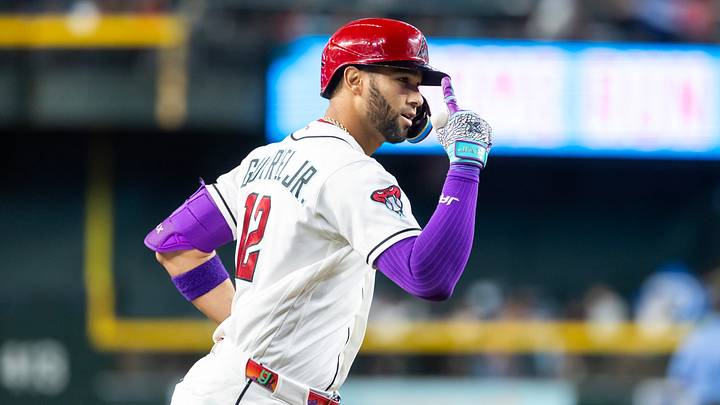 Jun 30, 2026; Phoenix, Arizona, USA; Arizona Diamondbacks outfielder Lourdes Gurriel Jr. celebrates as he rounds the bases after hitting a three run home run in the first inning against the San Francisco Giants at Chase Field. Mandatory Credit: Mark J. Rebilas-Imagn Images Jun 30, 2026; Phoenix, Arizona, USA; Arizona Diamondbacks outfielder Lourdes Gurriel Jr. celebrates as he rounds the bases after hitting a three run home run in the first inning against the San Francisco Giants at Chase Field. Mandatory Credit: Mark J. Rebilas-Imagn Images