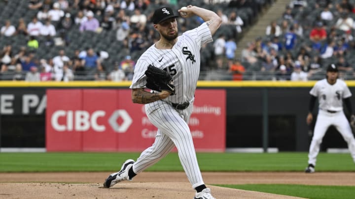 Jun 7, 2024; Chicago, Illinois, USA;  Chicago White Sox pitcher Garrett Crochet (45) delivers against the Boston Red Sox during the first inning at Guaranteed Rate Field. Mandatory Credit: Matt Marton-USA TODAY Sports