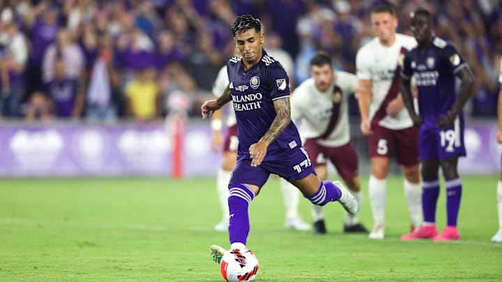 Sep 7, 2022; Orlando, Florida, US;   Orlando City forward Facundo Torres (17) takes a penalty kick