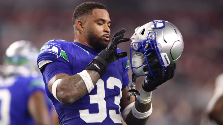 Nov 30, 2023; Arlington, Texas, USA; Seattle Seahawks safety Jamal Adams (33) during the first half against the Dallas Cowboys at AT&T Stadium.