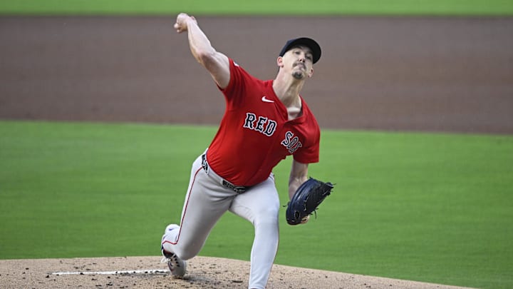 Aug 8, 2025; San Diego, California, USA; Boston Red Sox starting pitcher Walker Buehler (0) delivers during the first inning against the San Diego Padres at Petco Park. Mandatory Credit: Denis Poroy-Imagn Images Aug 8, 2025; San Diego, California, USA; Boston Red Sox starting pitcher Walker Buehler (0) delivers during the first inning against the San Diego Padres at Petco Park. Mandatory Credit: Denis Poroy-Imagn Images