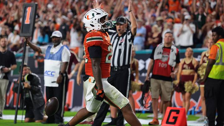 Oct 17, 2026; Miami Gardens, Florida, USA; Miami Hurricanes running back Javian Mallory (21) scores a touchdown against the Florida State Seminoles during the fourth quarter at Hard Rock Stadium. Mandatory Credit: Sam Navarro-Imagn Images Oct 17, 2026; Miami Gardens, Florida, USA; Miami Hurricanes running back Javian Mallory (21) scores a touchdown against the Florida State Seminoles during the fourth quarter at Hard Rock Stadium. Mandatory Credit: Sam Navarro-Imagn Images