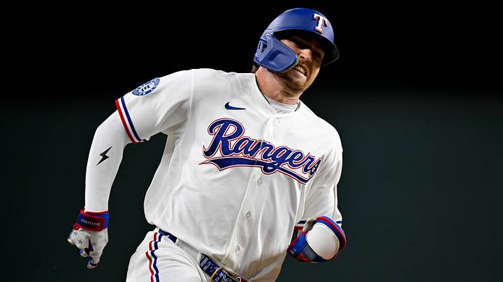 Sep 16, 2026; Arlington, Texas, USA; Texas Rangers center fielder Brandon Nimmo (24) scores against the Boston Red Sox during the seventh inning at Globe Life Field. Mandatory Credit: Jerome Miron-Imagn Images Sep 16, 2026; Arlington, Texas, USA; Texas Rangers center fielder Brandon Nimmo (24) scores against the Boston Red Sox during the seventh inning at Globe Life Field. Mandatory Credit: Jerome Miron-Imagn Images
