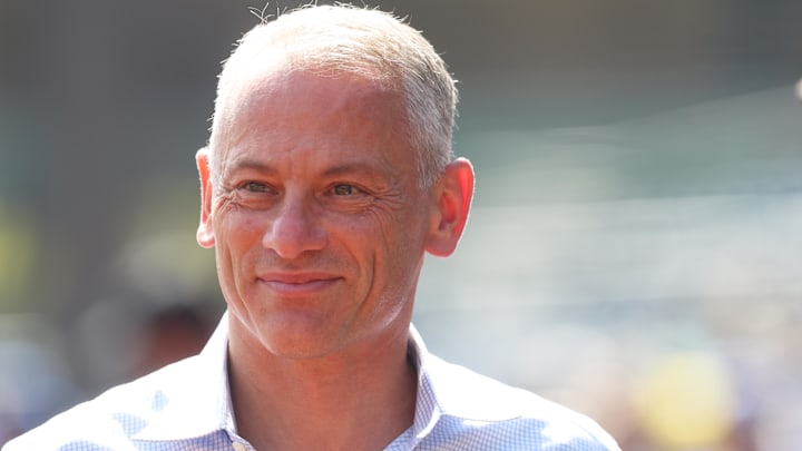 Sep 17, 2025; Pittsburgh, Pennsylvania, USA; Chicago Cubs president Jed Hoyer in attendance before the Pittsburgh Pirates host the Cubs at PNC Park. Sep 17, 2025; Pittsburgh, Pennsylvania, USA; Chicago Cubs president Jed Hoyer in attendance before the Pittsburgh Pirates host the Cubs at PNC Park.