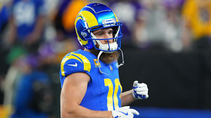 Jan 13, 2025; Glendale, AZ, USA; Los Angeles Rams wide receiver Cooper Kupp (10) practices before the NFC wild card game against the Minnesota Vikings at State Farm Stadium. Mandatory Credit: Joe Camporeale-Imagn Images Jan 13, 2025; Glendale, AZ, USA; Los Angeles Rams wide receiver Cooper Kupp (10) practices before the NFC wild card game against the Minnesota Vikings at State Farm Stadium. Mandatory Credit: Joe Camporeale-Imagn Images