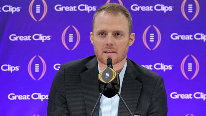 Jan 6, 2024; Houston, TX, USA; ESPN analyst Greg McElroy talks to the media during media day before the College Football Playoff national championship game against the Michigan Wolverines at George R Brown Convention Center. 