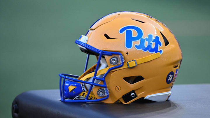 Sep 14, 2024; Pittsburgh, Pennsylvania, USA; A Pittsburgh Panthers helmet sits on a training table  against the West Virginia Mountaineers during the fourth quarter at Acrisure Stadium. Mandatory Credit: Barry Reeger-Imagn Images