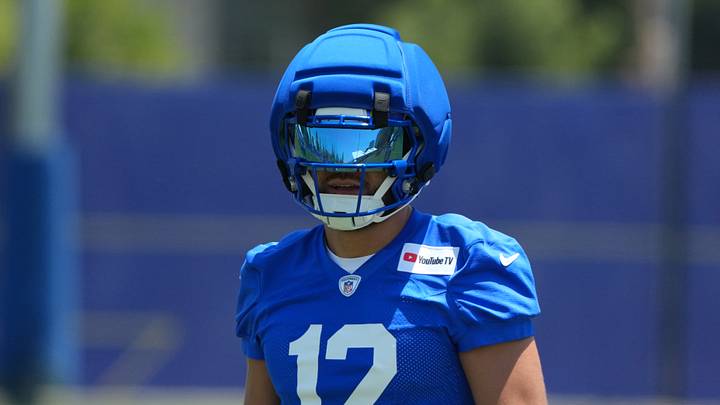 Jun 2, 2026; Woodland Hills, CA, USA; Los Angeles Rams receiver Puka Nacua (12) during organized team activities at Rams Practice Facility. Mandatory Credit: Kirby Lee-Imagn Images Jun 2, 2026; Woodland Hills, CA, USA; Los Angeles Rams receiver Puka Nacua (12) during organized team activities at Rams Practice Facility. Mandatory Credit: Kirby Lee-Imagn Images
