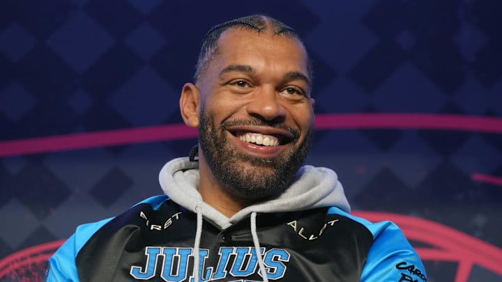 Nov 9, 2024; Munich, Germany; Julius Peppers during NFL Live Munich at Augustiner-Keller. Mandatory Credit: Kirby Lee-Imagn Images