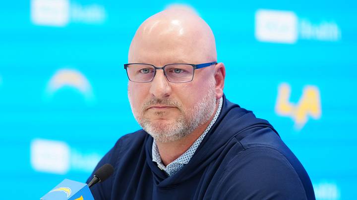Apr 16, 2026; El Segundo, CA, USA; Los Angeles Chargers general manager Joe Hortiz speaks at press conference at The Bolt. Mandatory Credit: Kirby Lee-Imagn Images