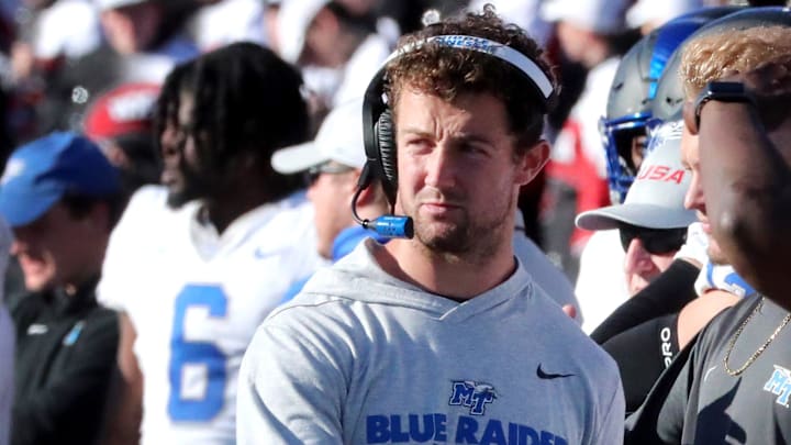 MTSU wide receiver coach Brent Stockstill on the sidelines during the game against Western on