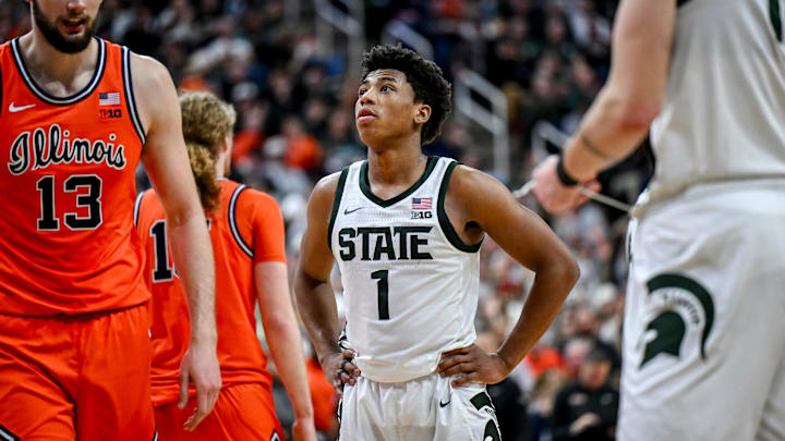Michigan State's Jeremy Fears Jr. prepares to shoot free throws against Illinois during overtime on Saturday, Feb. 7, 2026, at the Breslin Center in East Lansing. Michigan State's Jeremy Fears Jr. prepares to shoot free throws against Illinois during overtime on Saturday, Feb. 7, 2026, at the Breslin Center in East Lansing.