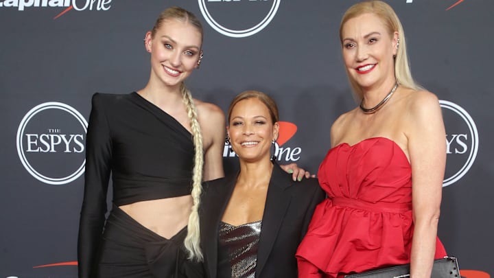 Cameron Brink, Sonya Curry, and Brink's mother Brink's mom is Michelle Bain-Brink on the red carpet at the ESPYs in Hollywood. 