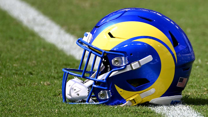 Sep 21, 2025; Philadelphia, Pennsylvania, USA; A Los Angeles Rams helmet during warm-ups against the Philadelphia Eagles at Lincoln Financial Field. Mandatory Credit: Eric Hartline-Imagn Images Sep 21, 2025; Philadelphia, Pennsylvania, USA; A Los Angeles Rams helmet during warm-ups against the Philadelphia Eagles at Lincoln Financial Field. Mandatory Credit: Eric Hartline-Imagn Images