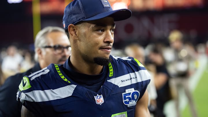 Sep 25, 2025; Glendale, Arizona, USA; Seattle Seahawks wide receiver Jaxon Smith-Njigba (11) against the Arizona Cardinals at State Farm Stadium. 