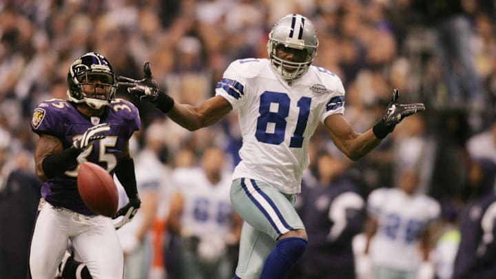 Dallas Cowboys wide receiver Terrell Owens reacts after an incomplete pass against the Baltimore Ravens