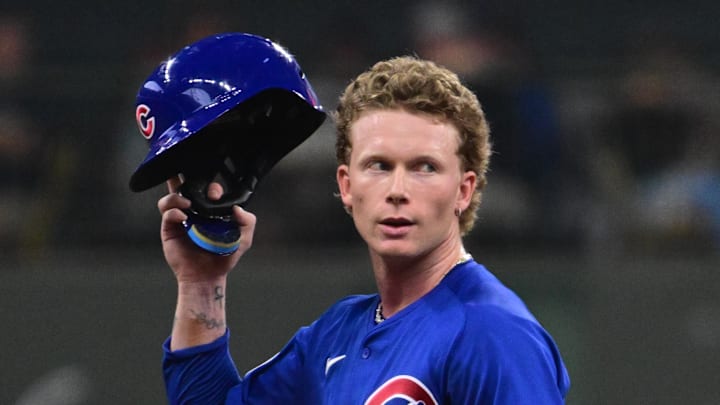 Jul 30, 2025; Milwaukee, Wisconsin, USA; Chicago Cubs center fielder Pete Crow-Armstrong (4) looks on after hitting a double to drive in a run in the third inning against the Milwaukee Brewers at American Family Field. Mandatory Credit: Benny Sieu-Imagn Images Jul 30, 2025; Milwaukee, Wisconsin, USA; Chicago Cubs center fielder Pete Crow-Armstrong (4) looks on after hitting a double to drive in a run in the third inning against the Milwaukee Brewers at American Family Field. Mandatory Credit: Benny Sieu-Imagn Images
