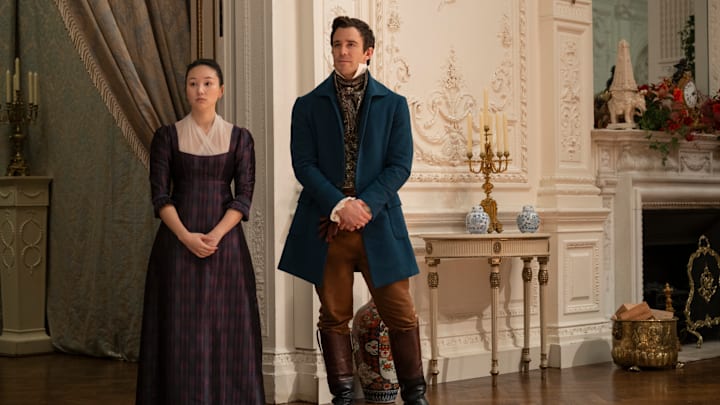 Bridgerton. (L to R) Yerin Ha as Sophie Baek, Luke Thompson as Benedict Bridgerton in episode 404 of Bridgerton. Cr. Liam Daniel/Netflix © 2025