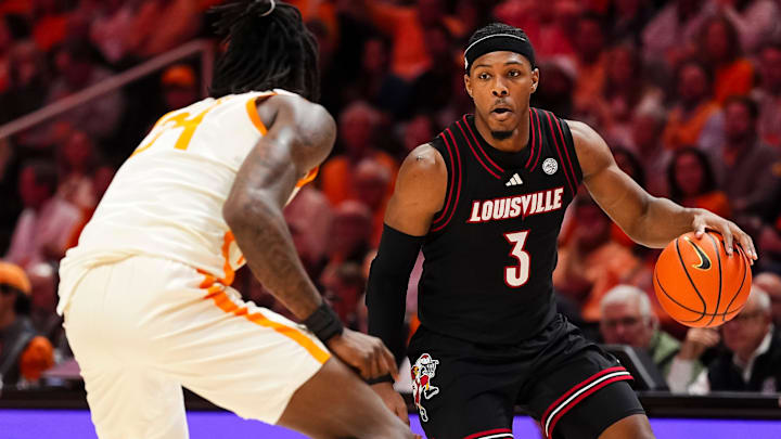 Louisville guard Ryan Conwell (3) during a college basketball game between Tennessee and Louisville held at Thompson-Boling Arena at Food City Center in Knoxville, Tenn., on Dec. 16, 2025.