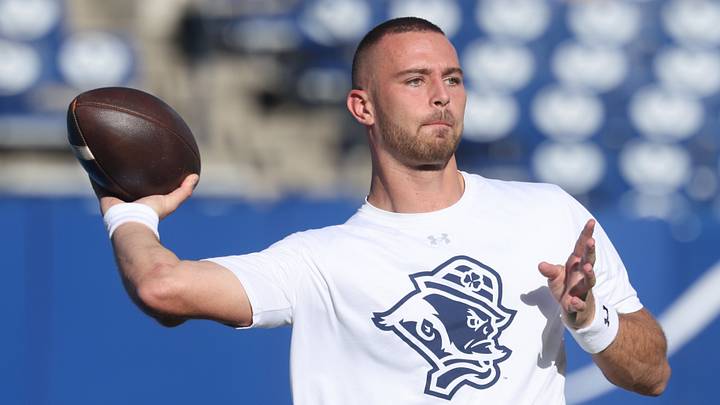 Oct 17, 2026; Provo, Utah, USA; Notre Dame Fighting Irish quarterback CJ Carr (13) warms up prior to a game against the Brigham Young Cougars at LaVell Edwards Stadium.