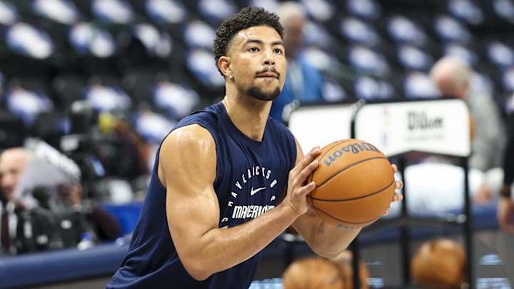 Jan 25, 2025; Dallas, Texas, USA; Dallas Mavericks guard Quentin Grimes (5) warms up before the game against the Boston Celtics at American Airlines Center. Mandatory Credit: Kevin Jairaj-Imagn Images Jan 25, 2025; Dallas, Texas, USA; Dallas Mavericks guard Quentin Grimes (5) warms up before the game against the Boston Celtics at American Airlines Center. Mandatory Credit: Kevin Jairaj-Imagn Images
