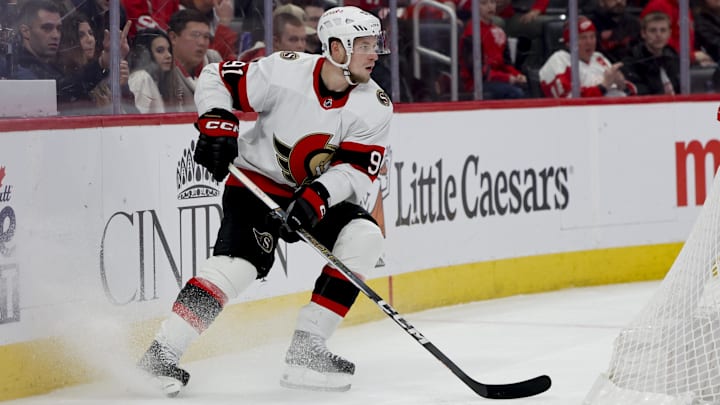 Jan 31, 2024; Detroit, Michigan, USA;  Ottawa Senators right wing Vladimir Tarasenko (91) skates