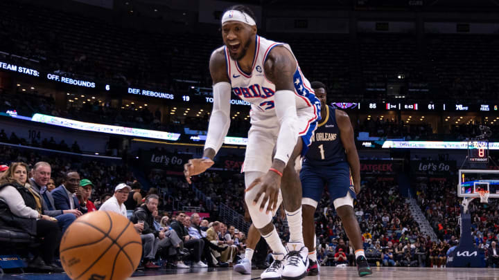 Nov 29, 2023; New Orleans, Louisiana, USA; Philadelphia 76ers forward Robert Covington (33) steals