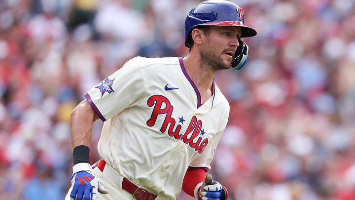 Jun 6, 2026; Philadelphia, Pennsylvania, USA; Philadelphia Phillies shortstop Trea Turner (7) hits a single against the Chicago White Sox during the first inning at Citizens Bank Park. Jun 6, 2026; Philadelphia, Pennsylvania, USA; Philadelphia Phillies shortstop Trea Turner (7) hits a single against the Chicago White Sox during the first inning at Citizens Bank Park.