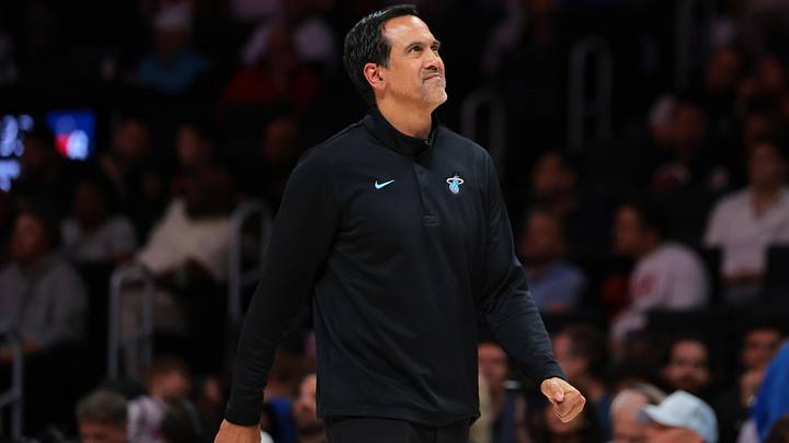 Miami Heat head coach Erik Spoelstra looks on (Mandatory Credit: Sam Navarro-Imagn Images)