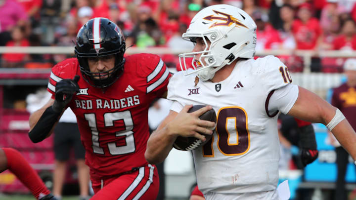 Arizona State quarterback Sam Leavitt (10) returns in 2025 to lead the defending Big 12 champion Sun Devils. Arizona State quarterback Sam Leavitt (10) returns in 2025 to lead the defending Big 12 champion Sun Devils.