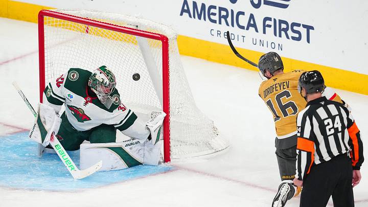 Mar 6, 2026; Las Vegas, Nevada, USA; Vegas Golden Knights right wing Pavel Dorofeyev (16) scores a goal against Minnesota Wild goaltender Filip Gustavsson (32) during the third period at T-Mobile Arena. Mandatory Credit: Stephen R. Sylvanie-Imagn Images Mar 6, 2026; Las Vegas, Nevada, USA; Vegas Golden Knights right wing Pavel Dorofeyev (16) scores a goal against Minnesota Wild goaltender Filip Gustavsson (32) during the third period at T-Mobile Arena. Mandatory Credit: Stephen R. Sylvanie-Imagn Images