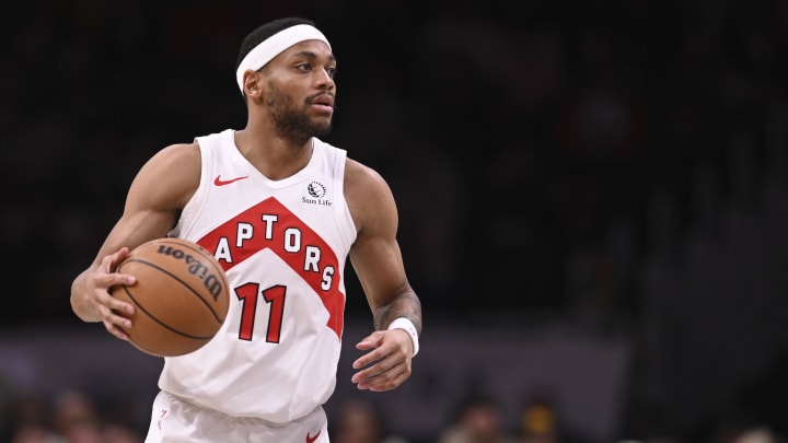 Mar 23, 2024; Washington, District of Columbia, USA;  Toronto Raptors forward Bruce Brown (11) dribbles during the second half against the Washington Wizards at Capital One Arena. Mandatory Credit: Tommy Gilligan-USA TODAY Sports