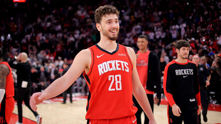 Jan 22, 2025; Houston, Texas, USA; Houston Rockets center Alperen Sengun (28) following the game against the Cleveland Cavaliers at Toyota Center. Mandatory Credit: Erik Williams-Imagn Images Jan 22, 2025; Houston, Texas, USA; Houston Rockets center Alperen Sengun (28) following the game against the Cleveland Cavaliers at Toyota Center. Mandatory Credit: Erik Williams-Imagn Images