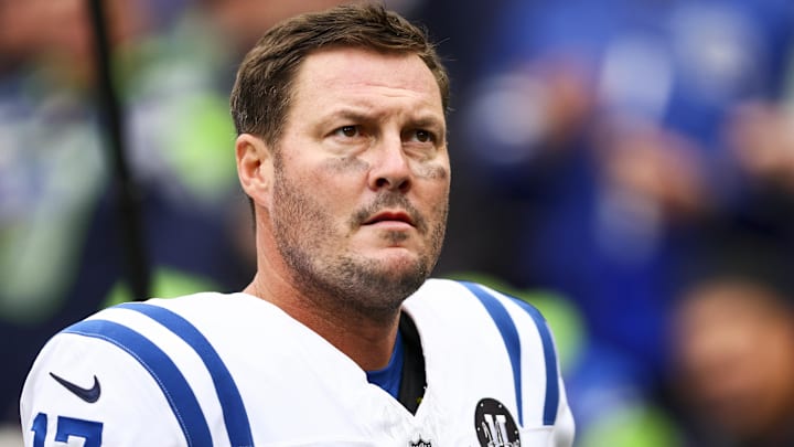 Dec 14, 2025; Seattle, Washington, USA; Indianapolis Colts quarterback Philip Rivers (17) walks to the locker room following the second quarter against the Seattle Seahawks at Lumen Field. Mandatory Credit: Kevin Ng-Imagn Images