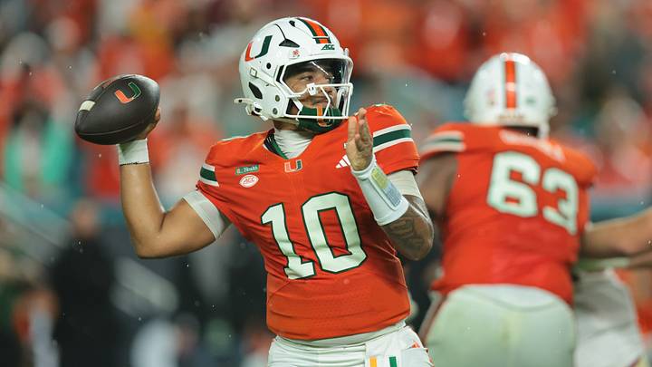 Oct 17, 2026; Miami Gardens, Florida, USA; Miami Hurricanes quarterback Darian Mensah (10) throws during the first half against the Florida State Seminoles at Hard Rock Stadium. Mandatory Credit: Sam Navarro-Imagn Images Oct 17, 2026; Miami Gardens, Florida, USA; Miami Hurricanes quarterback Darian Mensah (10) throws during the first half against the Florida State Seminoles at Hard Rock Stadium. Mandatory Credit: Sam Navarro-Imagn Images