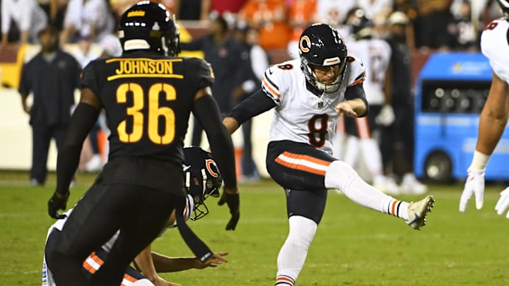 Cairo Santos kicks a field goal against the Washington Commanders in last year's 40-20 Bears victory. Cairo Santos kicks a field goal against the Washington Commanders in last year's 40-20 Bears victory.