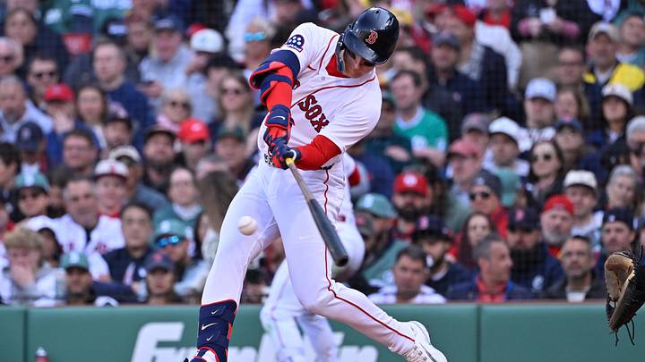 Apr 3, 2026; Boston, Massachusetts, USA; Boston Red Sox designated hitter Roman Anthony (19) hits a single against the San Diego Padres during the fifth inning at Fenway Park. Mandatory Credit: Eric Canha-Imagn Images Apr 3, 2026; Boston, Massachusetts, USA; Boston Red Sox designated hitter Roman Anthony (19) hits a single against the San Diego Padres during the fifth inning at Fenway Park. Mandatory Credit: Eric Canha-Imagn Images