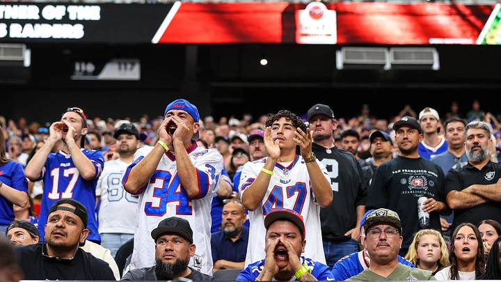 Oct.18, 2026; Paradise, Nevada, USA; Buffalo Bills' fans cheer for their team during the fourth quarter against the Las Vegas Raiders at Allegiant Stadium. Oct.18, 2026; Paradise, Nevada, USA; Buffalo Bills' fans cheer for their team during the fourth quarter against the Las Vegas Raiders at Allegiant Stadium.