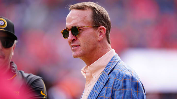 Sep 15, 2024; Denver, Colorado, USA; American football player Peyton Manning before the game between the Pittsburgh Steelers against the Denver Broncos in the first quarter at Empower Field at Mile High. 