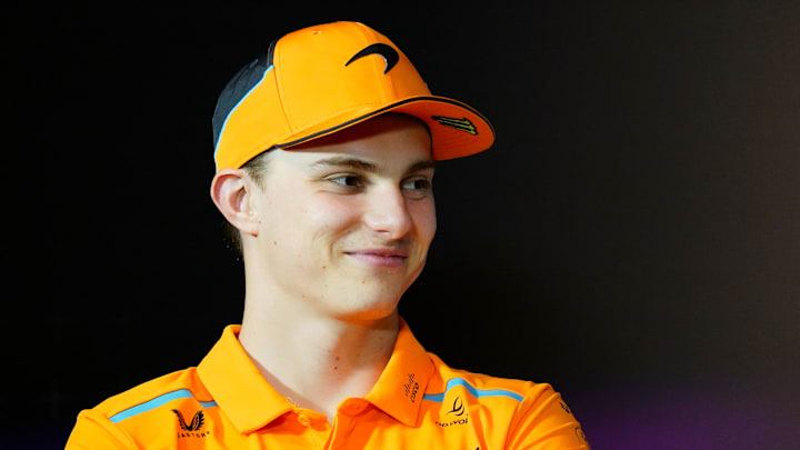 May 2, 2024; Miami Gardens, Florida, USA;  McLaren driver Oscar Piastri (81) during a press