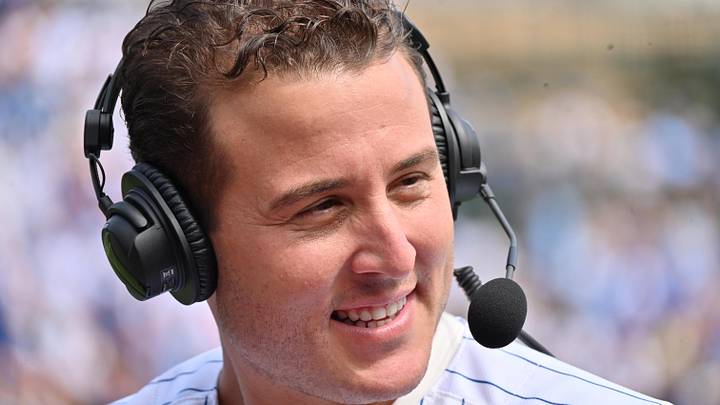 Sep 13, 2025; Chicago, Illinois, USA; Former Chicago Cubs player and team ambassador Anthony Rizzo is interviewed prior to a game against the Tampa Bay Rays at Wrigley Field. Mandatory Credit: Patrick Gorski-Imagn Images Sep 13, 2025; Chicago, Illinois, USA; Former Chicago Cubs player and team ambassador Anthony Rizzo is interviewed prior to a game against the Tampa Bay Rays at Wrigley Field. Mandatory Credit: Patrick Gorski-Imagn Images