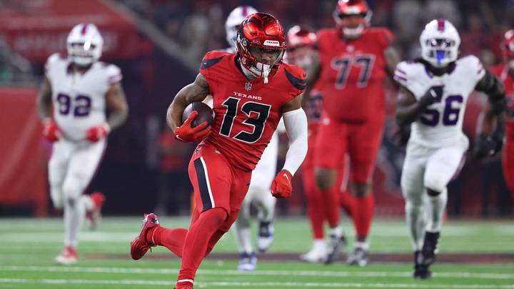 Nov 20, 2025; Houston, Texas, USA; Houston Texans wide receiver Christian Kirk (13) runs against the Buffalo Bills in the second quarter at NRG Stadium. Mandatory Credit: Troy Taormina-Imagn Images Nov 20, 2025; Houston, Texas, USA; Houston Texans wide receiver Christian Kirk (13) runs against the Buffalo Bills in the second quarter at NRG Stadium. Mandatory Credit: Troy Taormina-Imagn Images