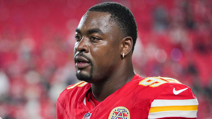 Sep 5, 2024; Kansas City, Missouri, USA; Kansas City Chiefs defensive tackle Chris Jones (95) leaves the field after the win over the Baltimore Ravens at GEHA Field at Arrowhead Stadium. Mandatory Credit: Denny Medley-Imagn Images Sep 5, 2024; Kansas City, Missouri, USA; Kansas City Chiefs defensive tackle Chris Jones (95) leaves the field after the win over the Baltimore Ravens at GEHA Field at Arrowhead Stadium. Mandatory Credit: Denny Medley-Imagn Images