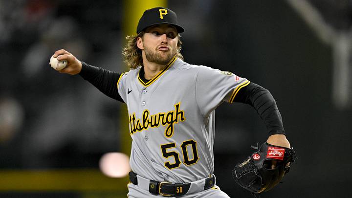 Apr 21, 2026; Arlington, Texas, USA; Pittsburgh Pirates starting pitcher Carmen Mlodzinski (50) pitches against the Texas Rangers during the first inning at Globe Life Field. Mandatory Credit: Jerome Miron-Imagn Images Apr 21, 2026; Arlington, Texas, USA; Pittsburgh Pirates starting pitcher Carmen Mlodzinski (50) pitches against the Texas Rangers during the first inning at Globe Life Field. Mandatory Credit: Jerome Miron-Imagn Images